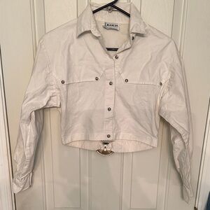 Vintage Banjo White Cropped Button-Up Shirt with Silver Snap Accents